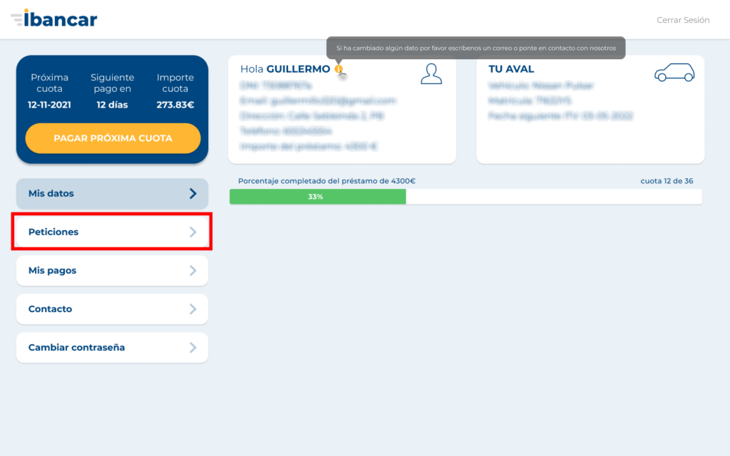 Área de clientes de Ibancar