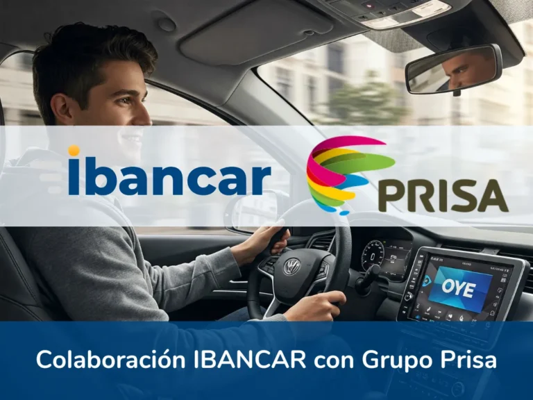 Imagen de una persona conduciendo con los logos de Ibancar y Grupo Prisa