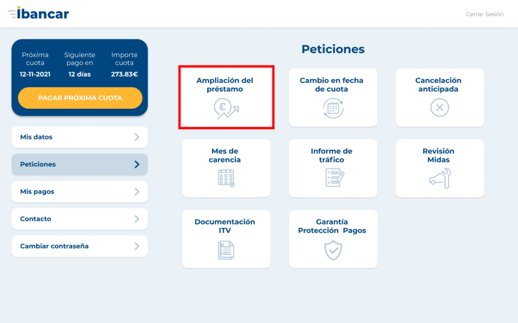 Área de cientes de ibancar de peticiones